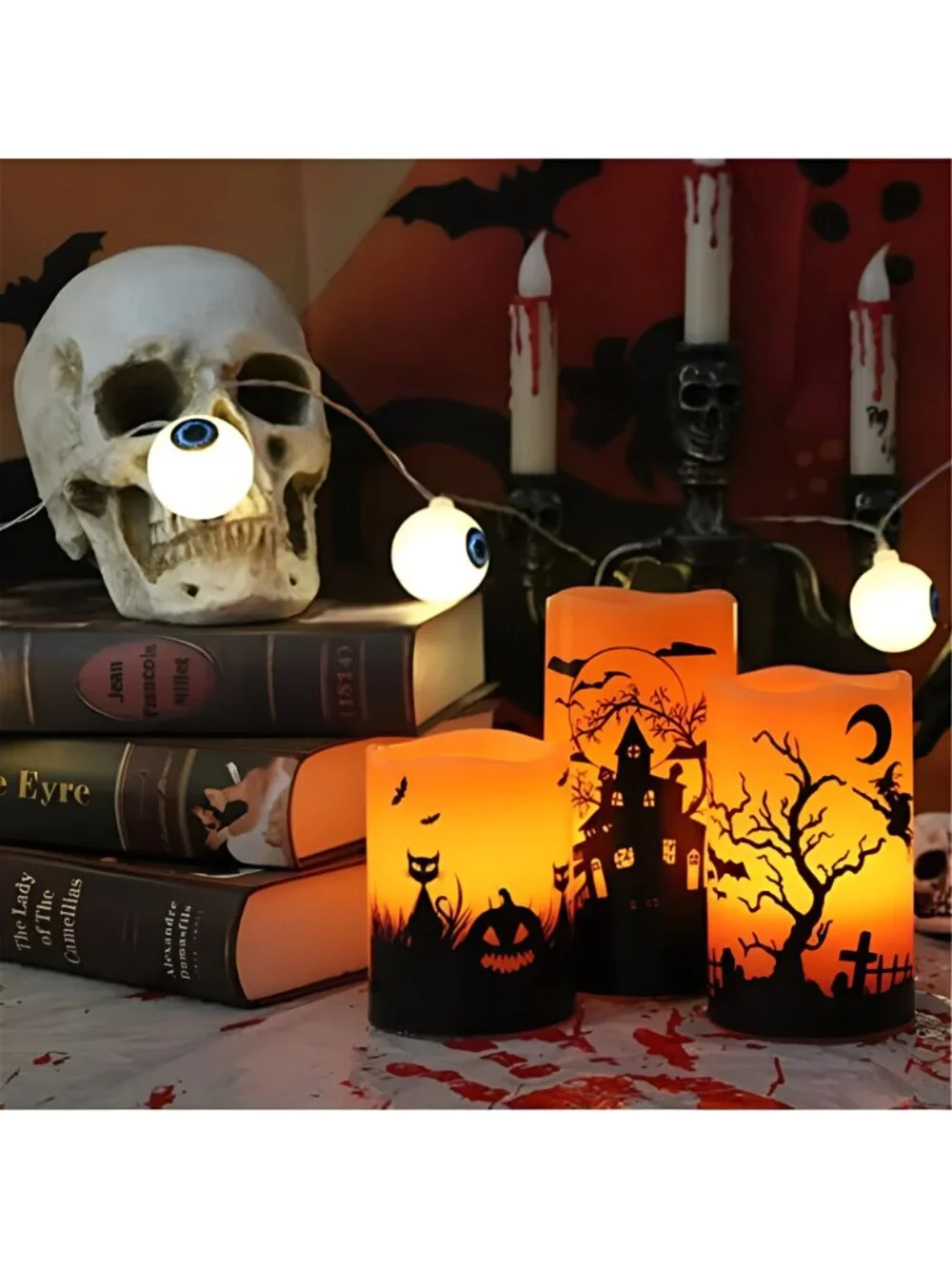 Wondise Halloween Flickering Flameless Candles with 6 Hour Timer, Battery